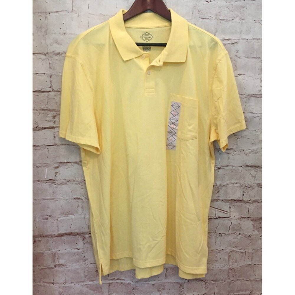 St. Johns Bay Mens Polo Shirt Yellow Short Sleeve Cotton Polyester Size XL NEW